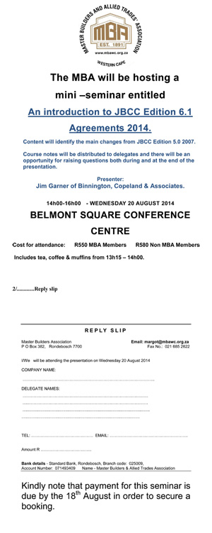 KSA CT members invite to attend MBA JBCC seminar